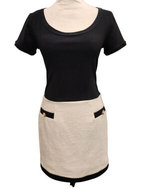 ABS by Allen Schwartz Black Cream Tweed Knit Colorblock Mini Dress Size 6